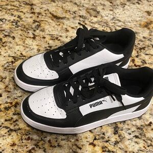 Puma Black and White Low-Top Court Sneakers